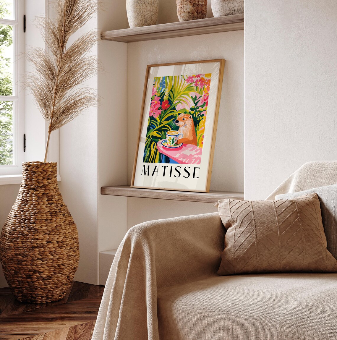 Otter Drinking Coffee, Matisse-Inspired Kitchen Art Print - Image 2