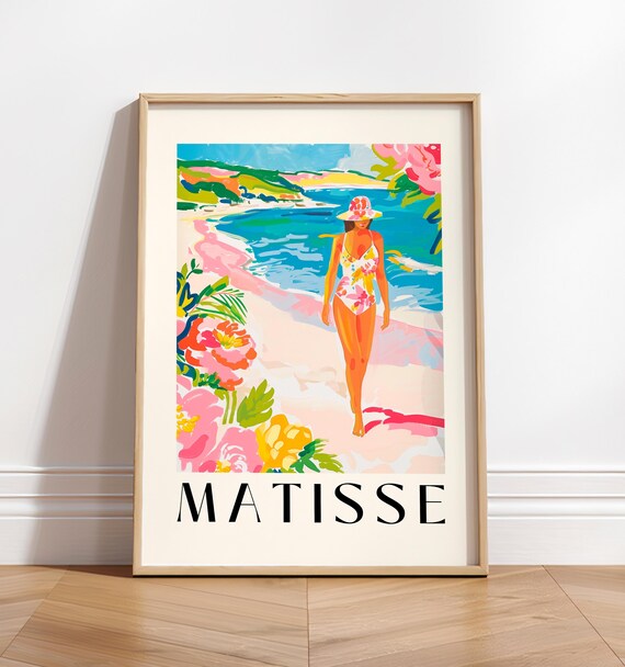 Henri Matisse Woman On The Beach Art Print Beachy Decor Summer Aesthetic Poster Mid Century Modern Print Maximalist Decor Pink Wall Art