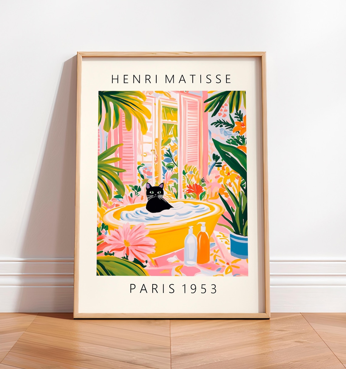 Black Cat in Bathtub Funny Bathroom Decor Poster