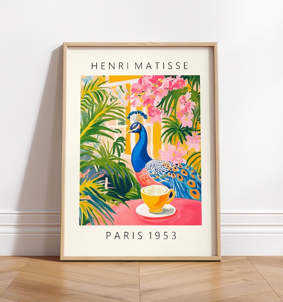 Henri Matisse Style Peacock Drinking Coffee Paris 1953 Art Poster