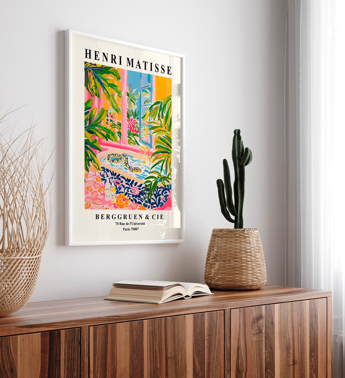 Snake In Bathtub Poster Matisse Print Dopamine Decor Pink Tropical Bathroom Art - Image 3