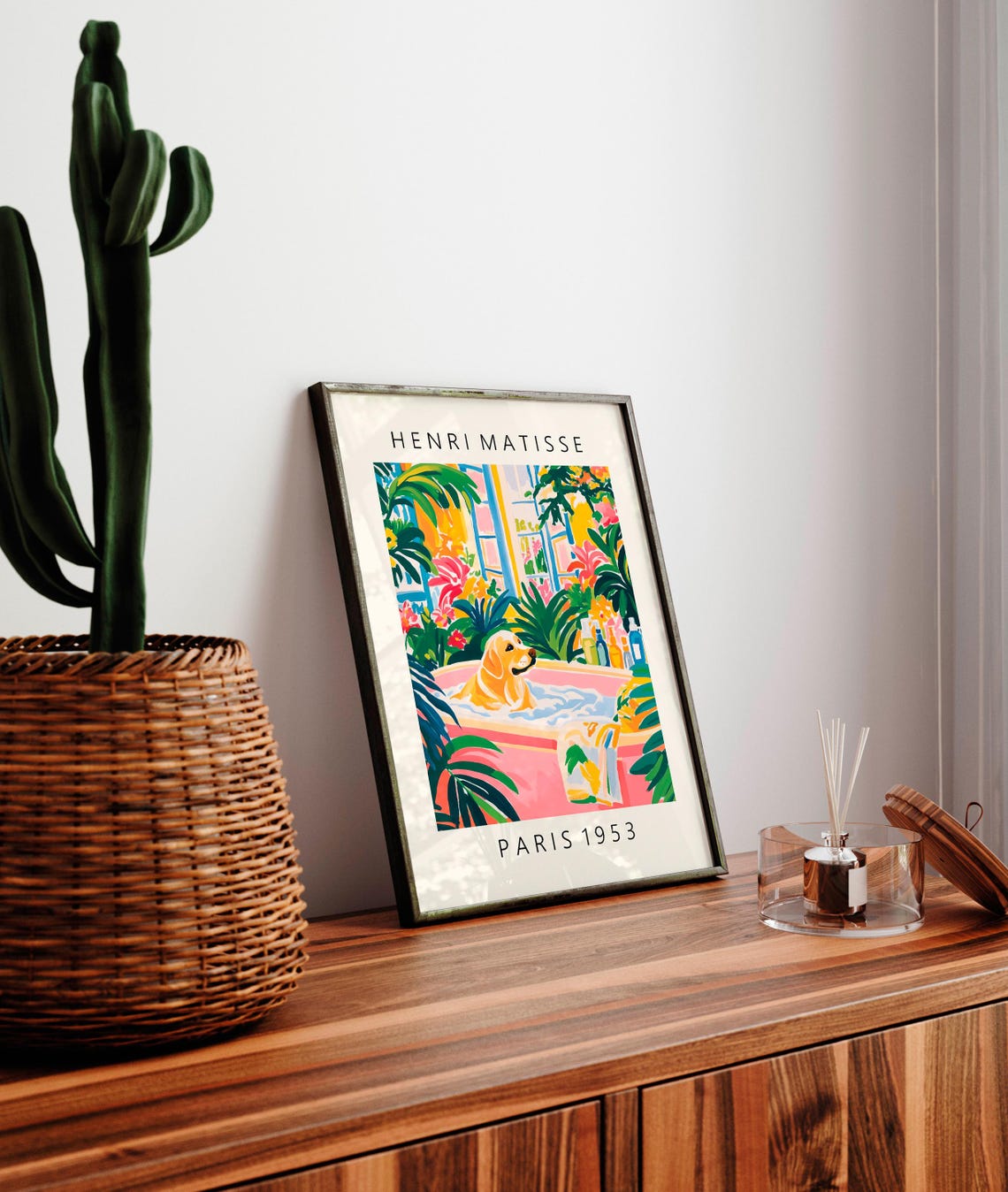 Henri Matisse Style Golden Retriever in Pink Bathtub Bathroom Poster - Image 3