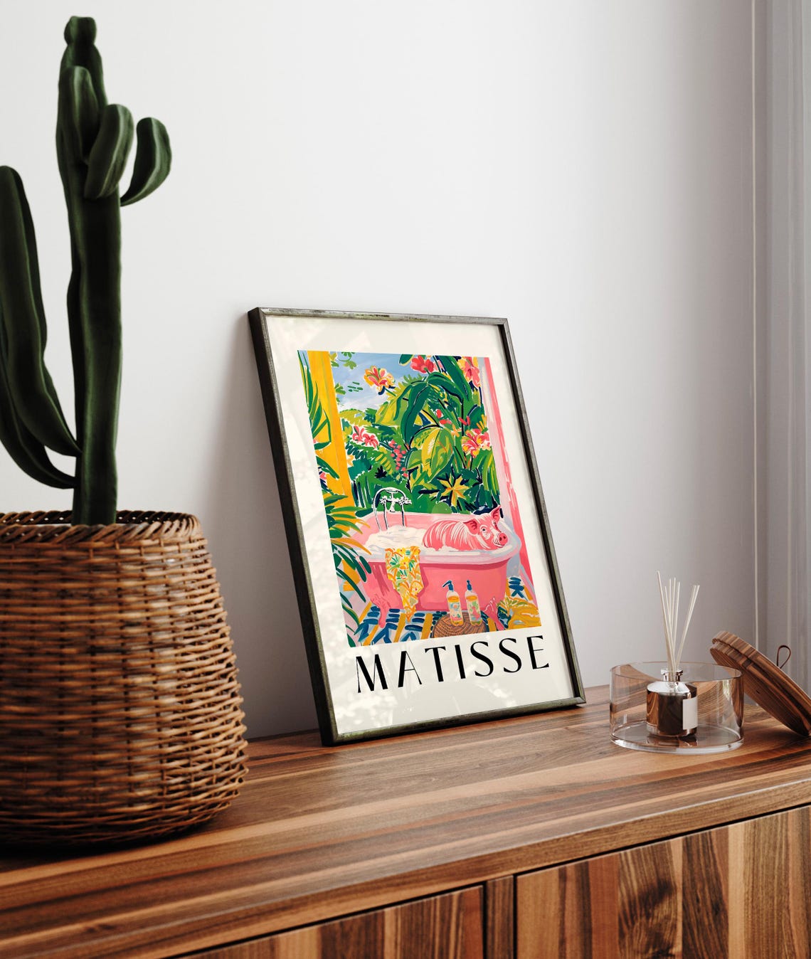 Henri Matisse Style Sunny Pink Pig Bubble Bath Tropical Poster - Image 3