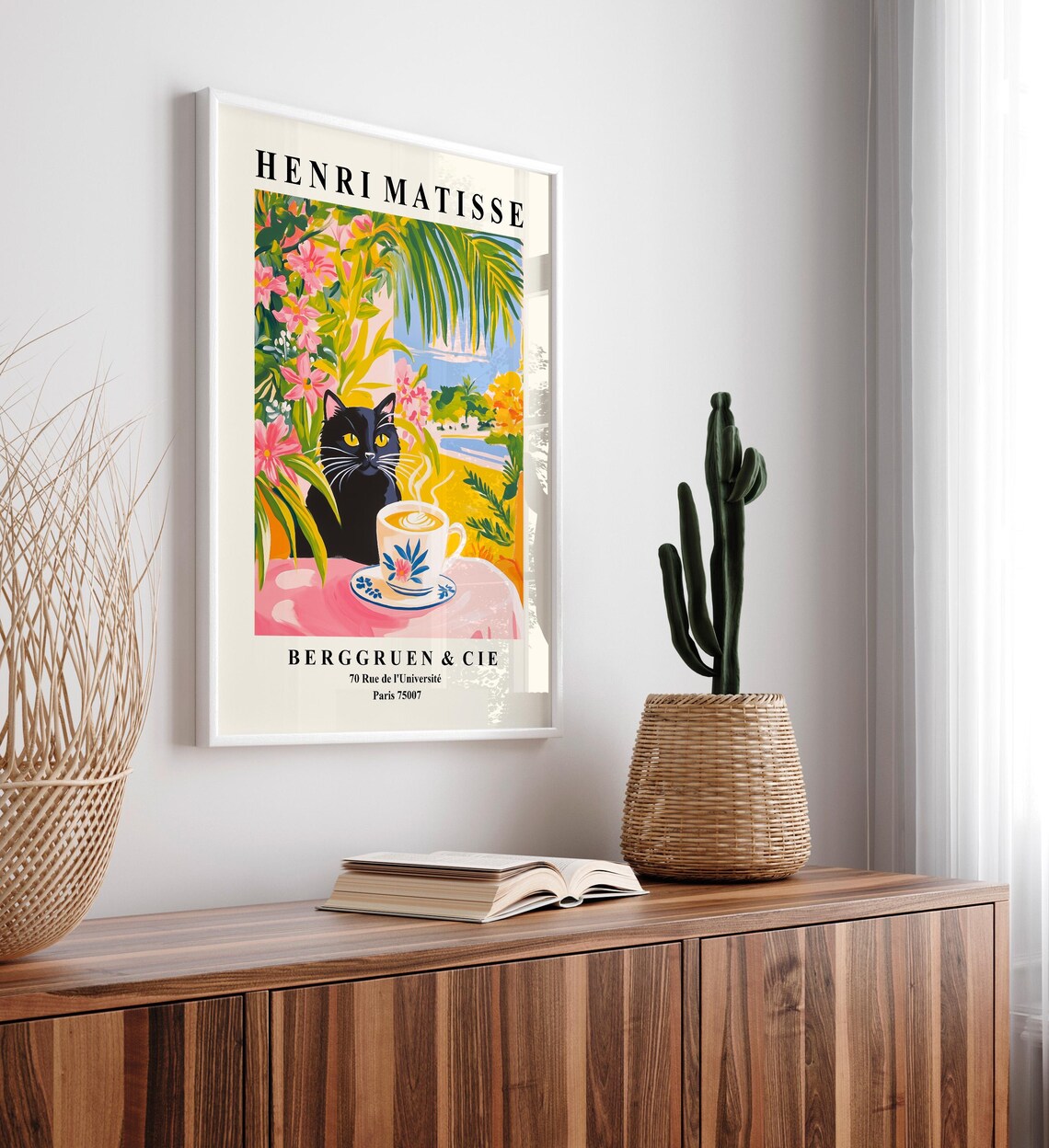 Black Cat Drinking Coffee Art Print, Matisse-Inspired - Image 4