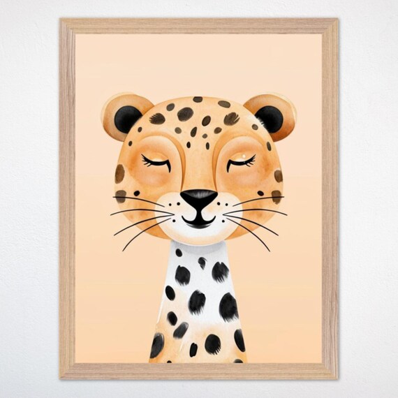 Sleepy Cheetah Cub Nursery Poster On A Soft Warm Peach Background