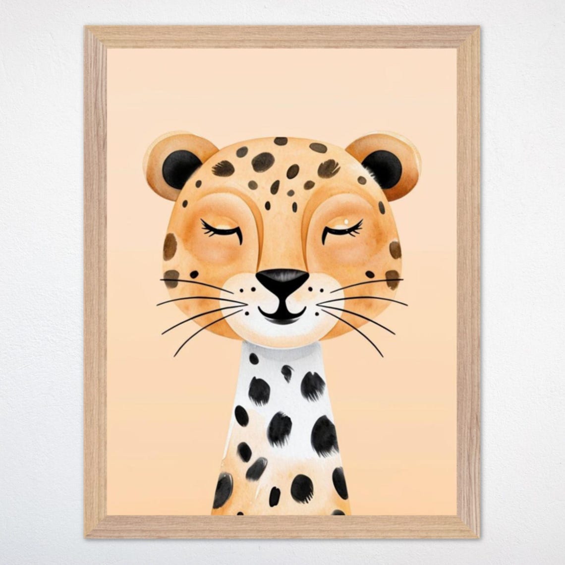 Sleepy Cheetah Cub Nursery Poster On A Soft Warm Peach Background