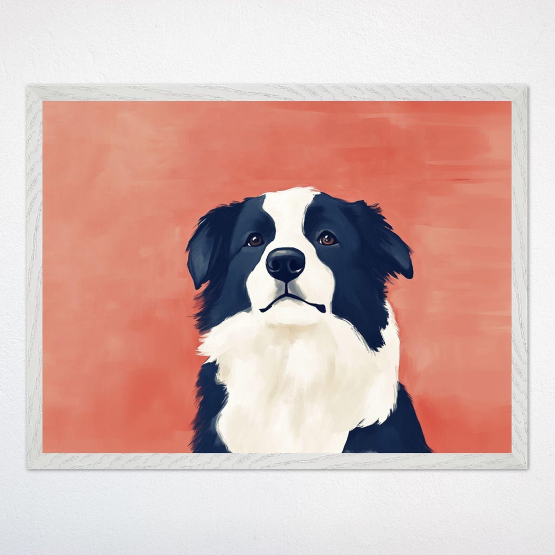 Border Collie Portrait on Coral Orange Background Art Poster