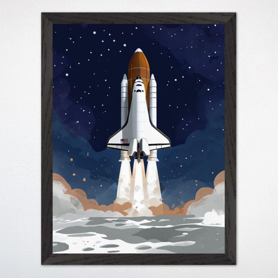 Night Space Shuttle Launch Under A Starry Sky Kids Room Poster