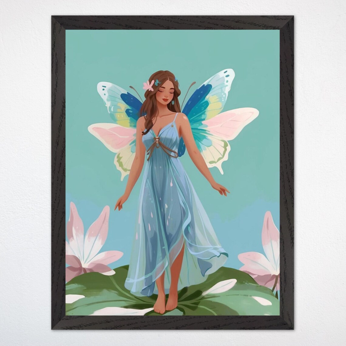 Beautiful Fairy With Butterfly Wings Among Lotus Blooms Poster
