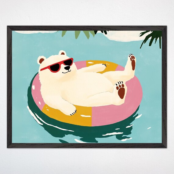 Cool Polar Bear With Sunglasses Floating on Pool Float Summer Poster