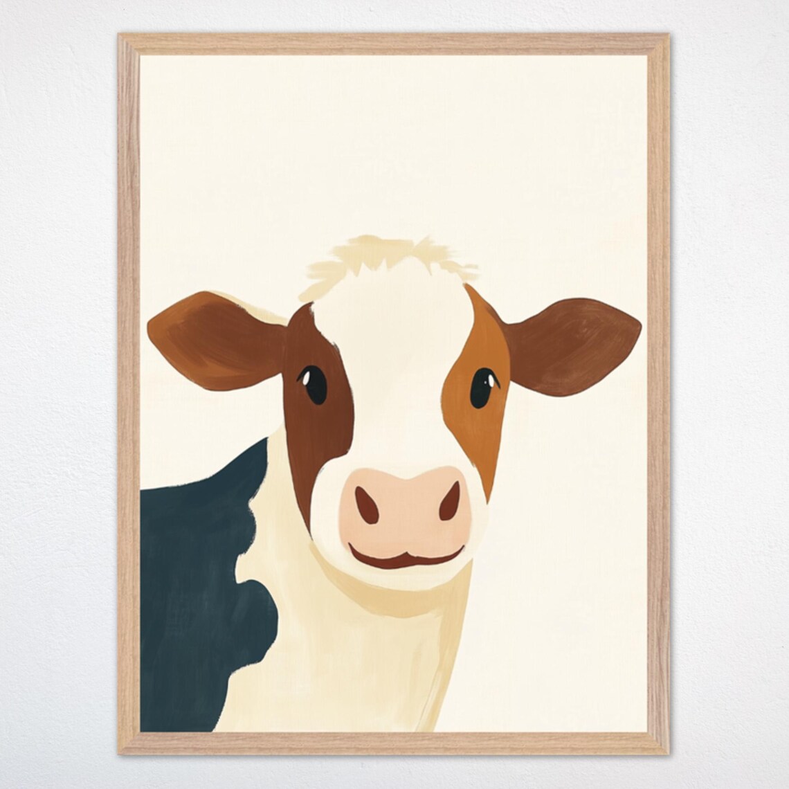 Brown and White Calf Portrait Minimalist Farm Nursery Art Poster
