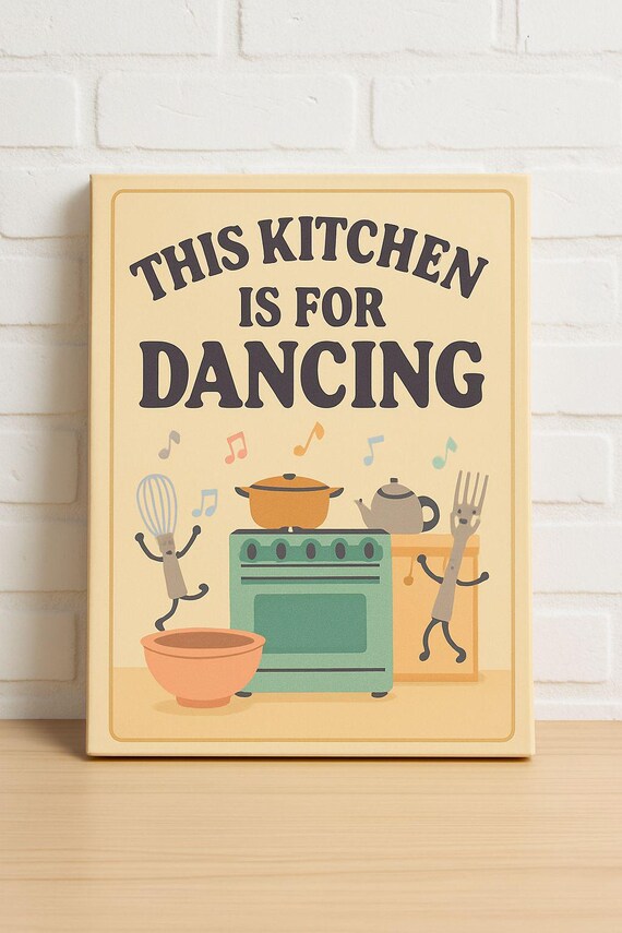 This Kitchen Is For Dancing Retro Utensils Music Notes Poster