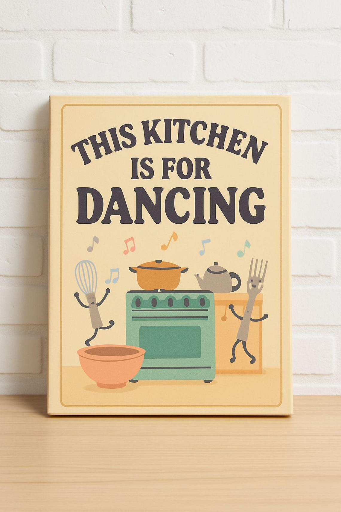 This Kitchen Is For Dancing Retro Utensils Music Notes Poster