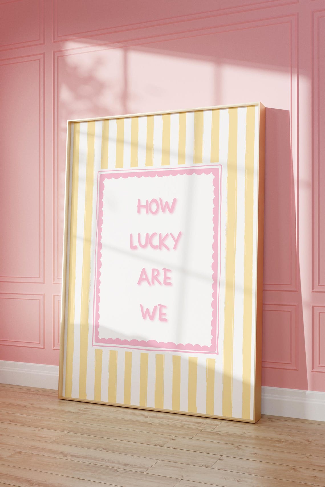 How Lucky Are We Inspirational Typography Yellow Striped Quote Poster