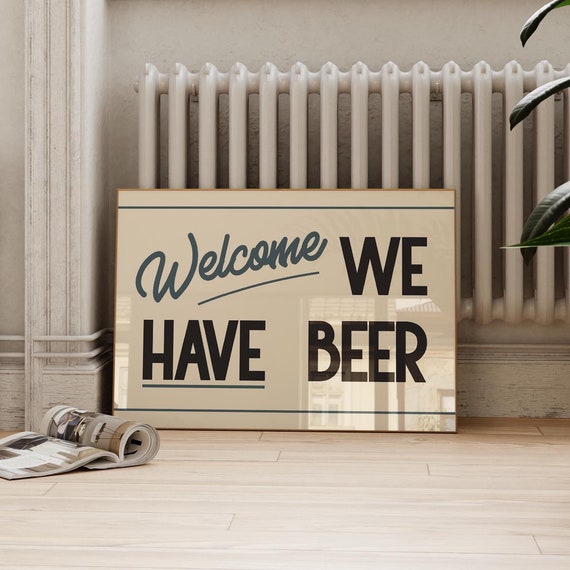 Retro Kitchen Beer Wall Art, Vintage Welcome Poster