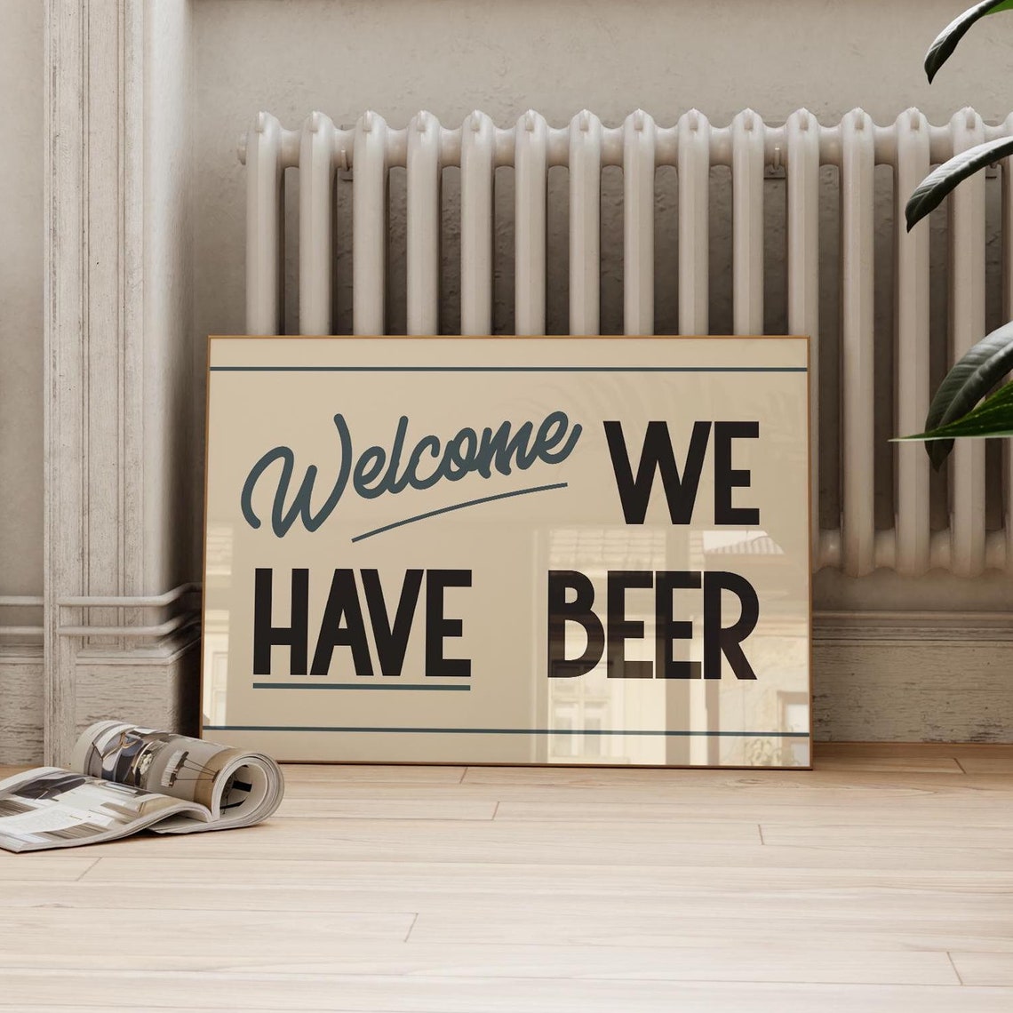 Retro Kitchen Beer Wall Art, Vintage Welcome Poster