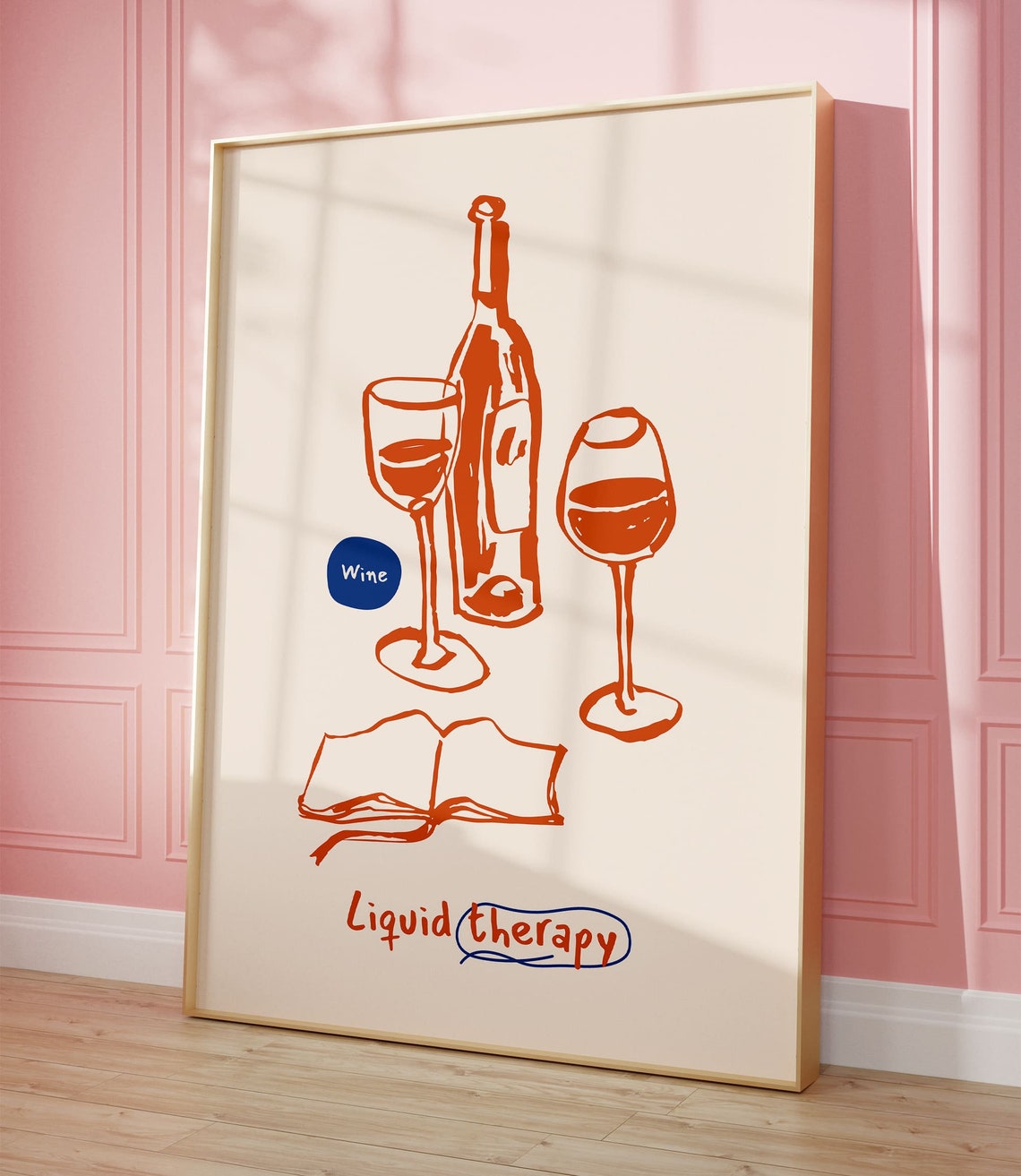 Wine Liquid Therapy Bottle Glasses Book Kitchen Illustration Poster - Image 2