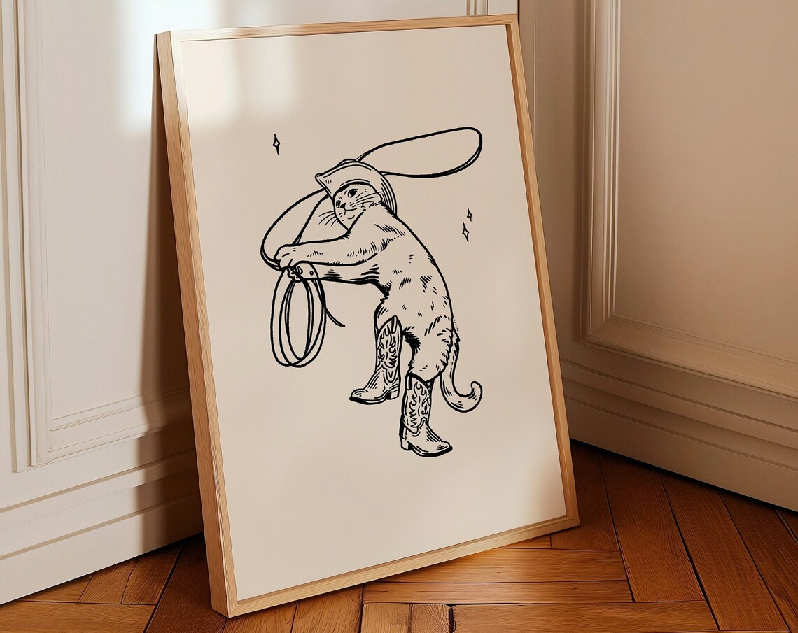 Western Cat Print, Retro Vintage Cat Art Print - Image 4