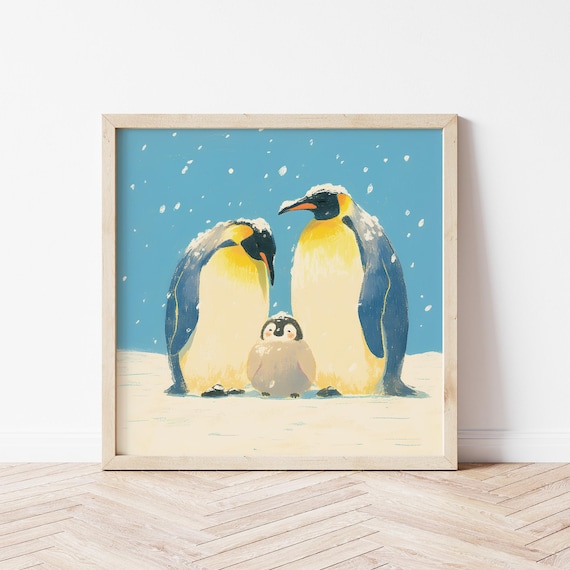Penguin Family Illustration, Nursery Poster
