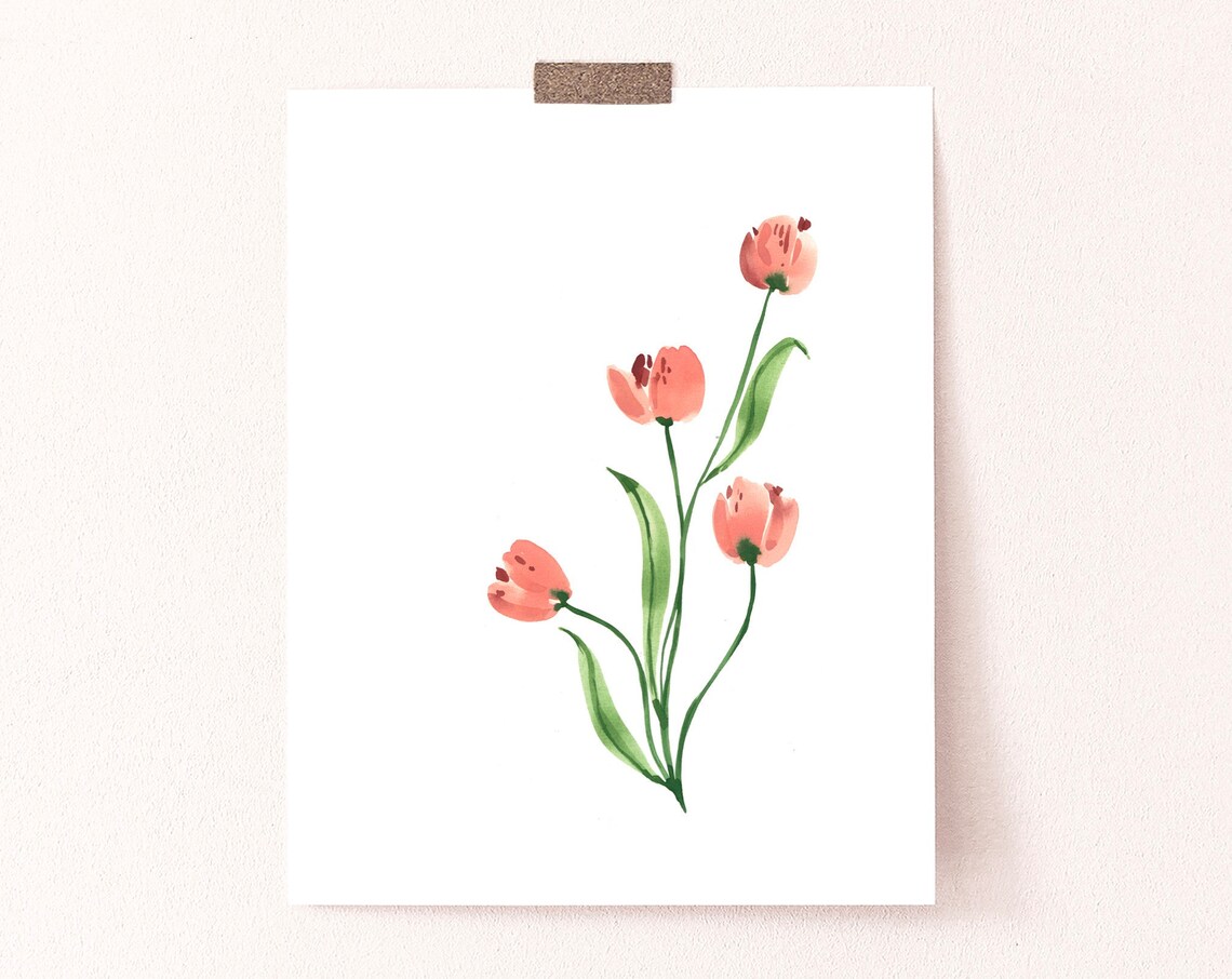 Tulip Flowers Minimal Wall Art, Kitchen Print