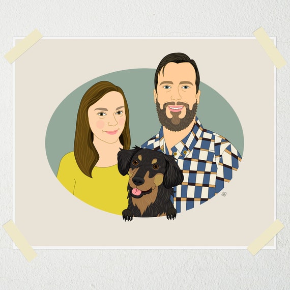 Couple With Black and Tan Dog Tongue Out Custom Portrait Poster