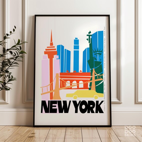 New York City Colorful Pop Art Skyline Statue of Liberty Poster