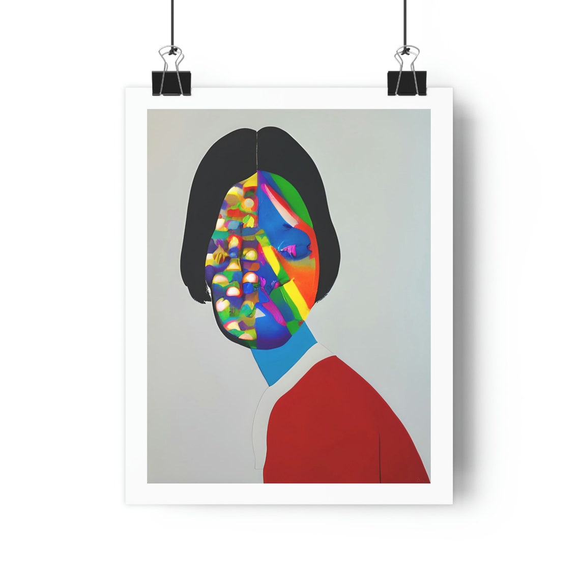 Rainbow Mosaic Face Woman Modern Abstract Portrait Art Print - Image 3
