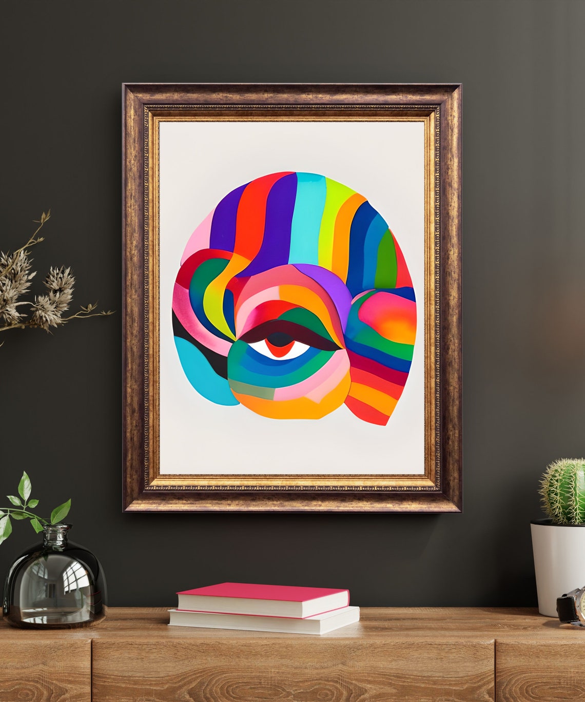 Marilyn Rainbow Swirl Head Single Eye Abstract Colorful Print - Image 2