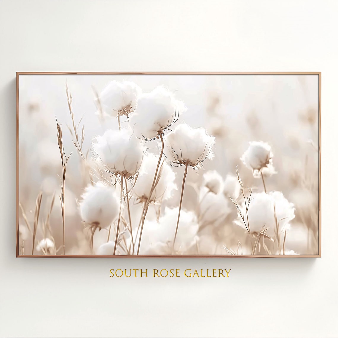White Cotton Grass Fluffy Seed Heads Dreamy Neutral Botanical Poster