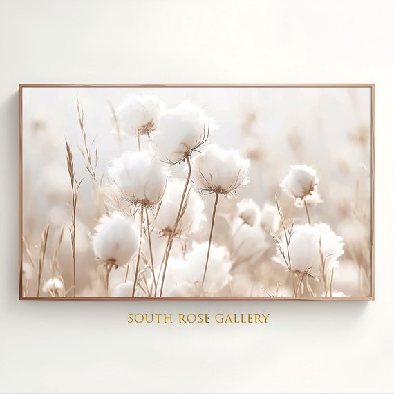 Cotton Grass Frame Tv Art Farmhouse Wall Art Dcor Warm Neutral Colors Art Sense Of Calm Summer Frame Tv Art