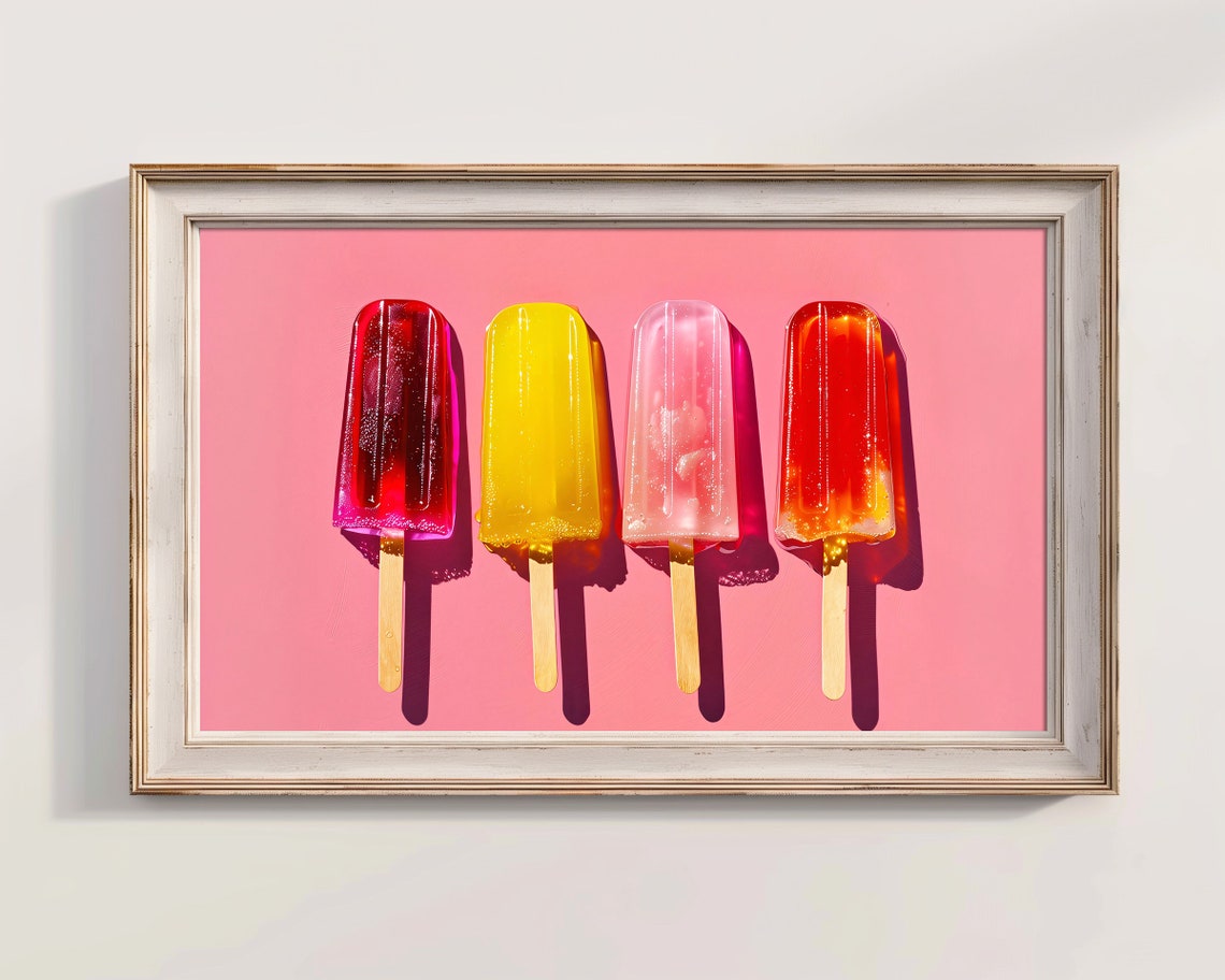 Four Colorful Popsicles On Pink Background Summer Art Poster - Image 2