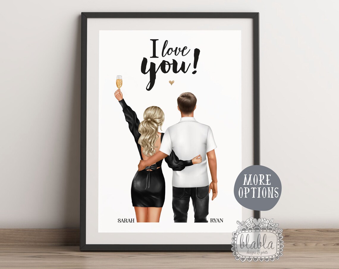 Personalised I Love You Couple Poster With Champagne Celebration Toast