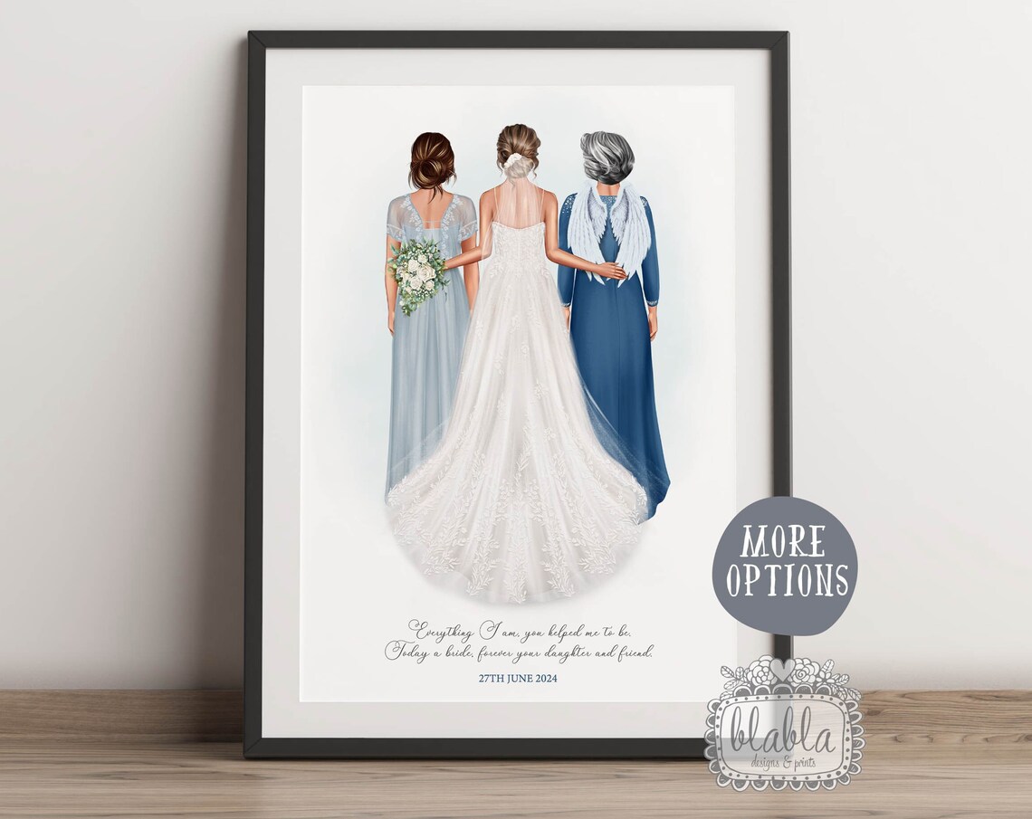 Bride With Mum and Grandmother Wedding Generations Portrait Poster