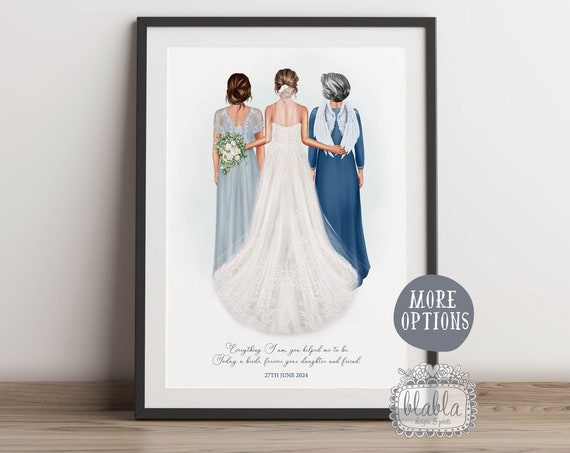 Personalised Bride Mum And Grandmother Gift Three Generations Custom Print Mother Of Bride Gift Wedding Gift Custom Drawing