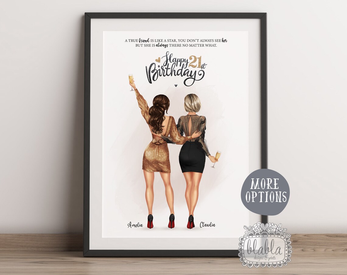 Personalised Happy 21st Birthday True Friend Like A Star Glam Poster