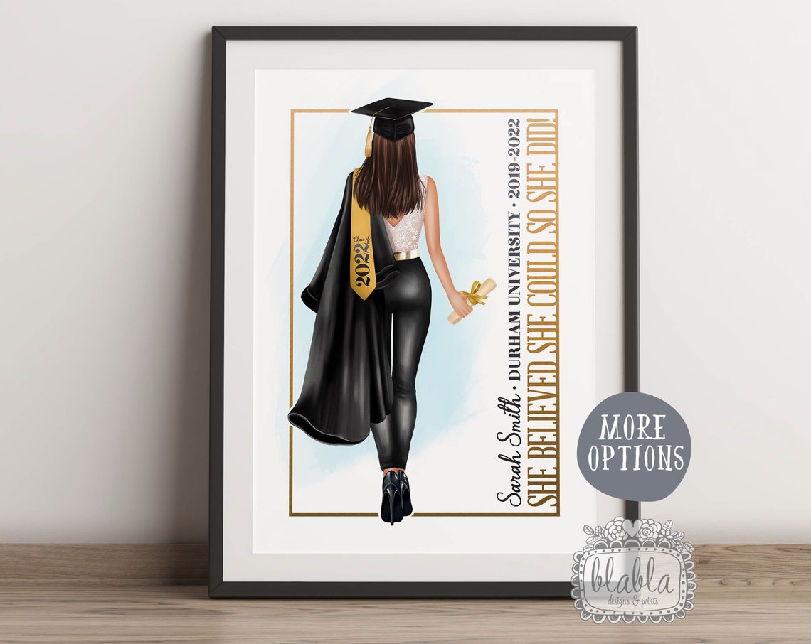 Personalised 2022 Graduation Poster With Black Gown and Gold Sash