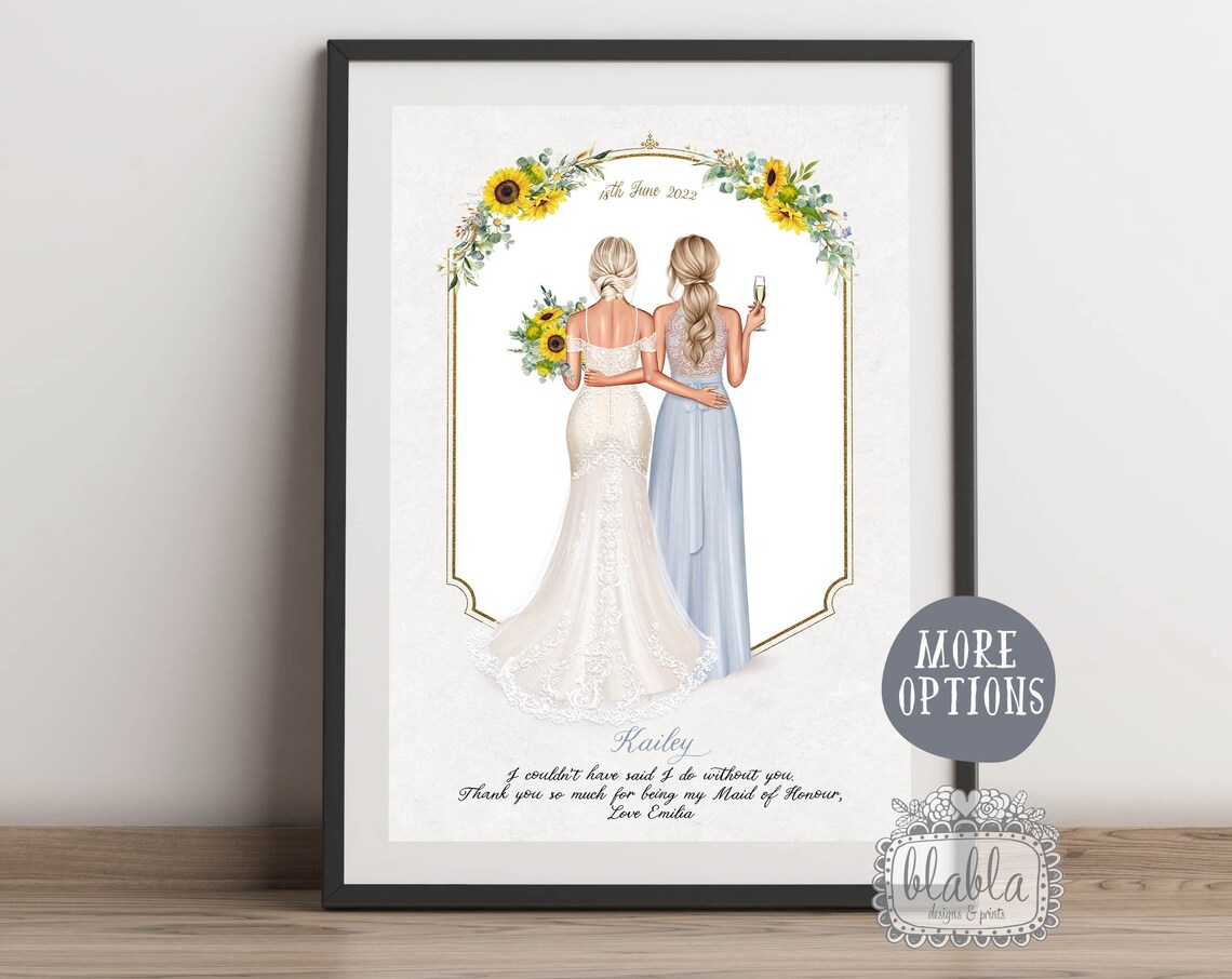 Personalised Maid Of Honour Thank You Sunflower Arch Portrait Poster