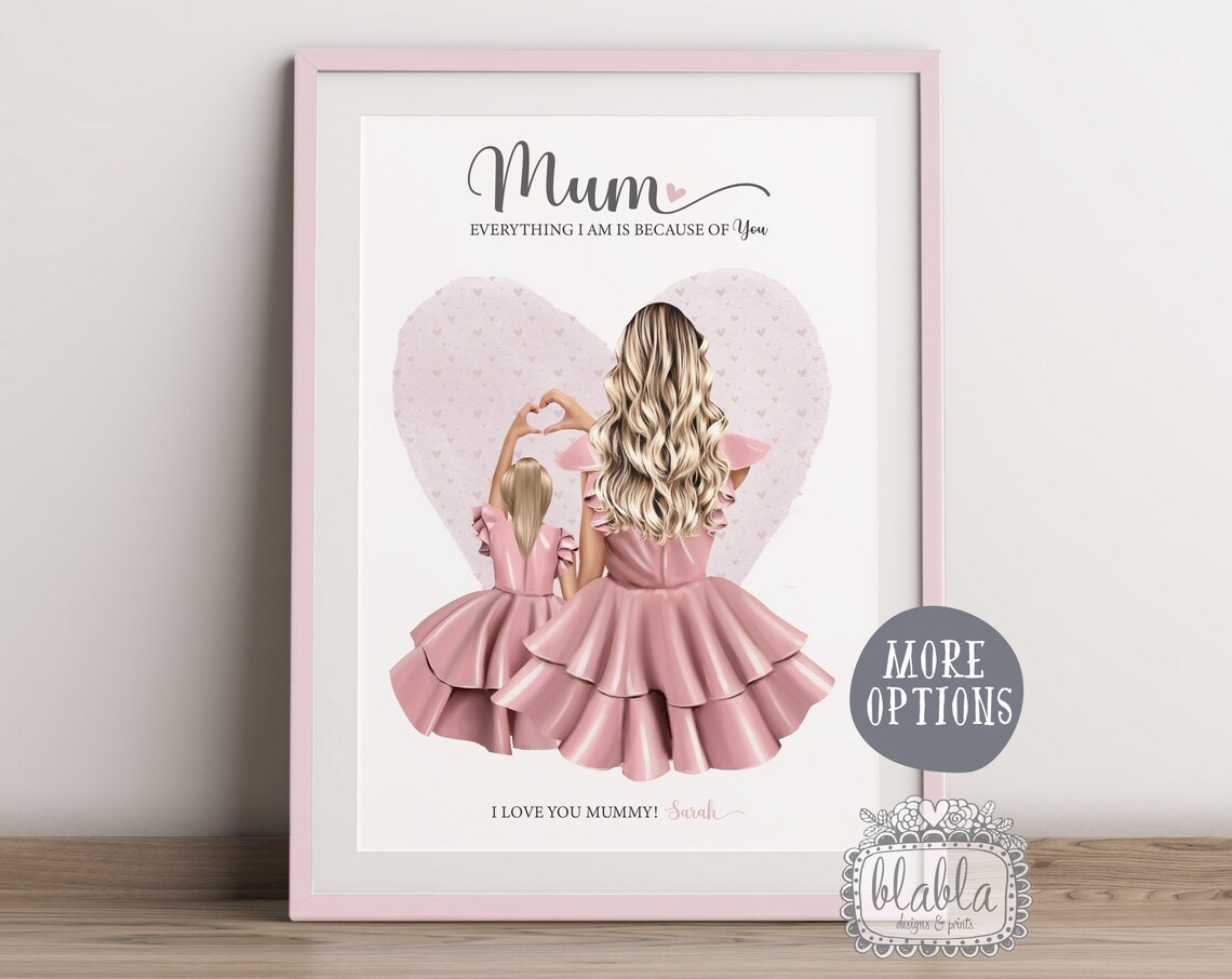 Mum Everything I Am Personalised Mother Daughter Pink Heart Print
