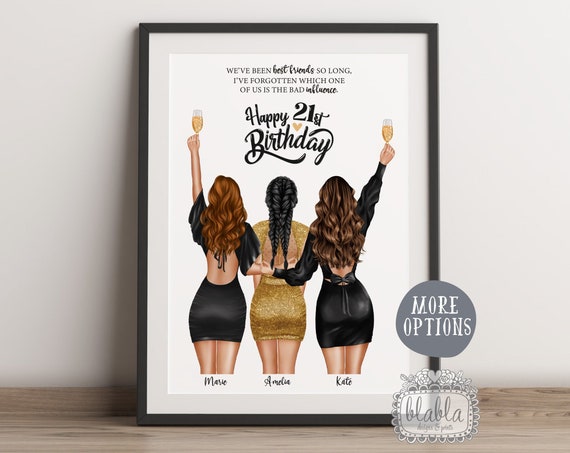 3 Friends Poster 21st Birthday Gift Friend Birthday Gift Best Friend Gift Friend Gift Friend Wall Art Birthday Gift Personalised Gift