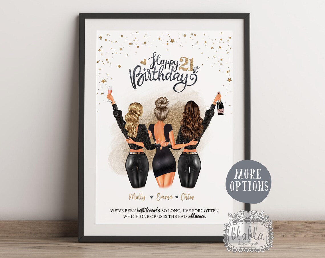 Personalised Three Best Friends 21st Birthday Gold Confetti Poster