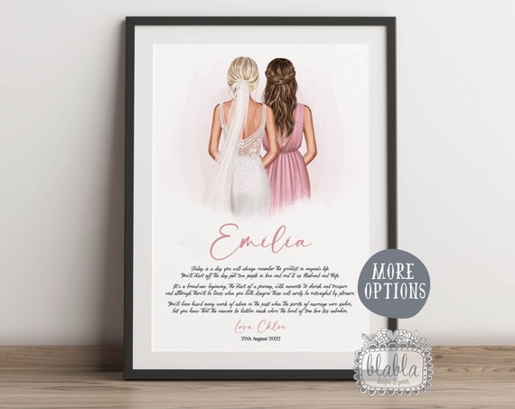 Personalised Gift For Bride Wedding Gift For Bride Wedding Keepsake Gift Maid Of Honour Gift Bridesmaid Gift Bridesmaid Print