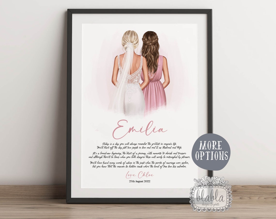 Personalised Gift For Bride Wedding Gift For Bride Wedding Keepsake Gift Maid Of Honour Gift Bridesmaid Gift Bridesmaid Print