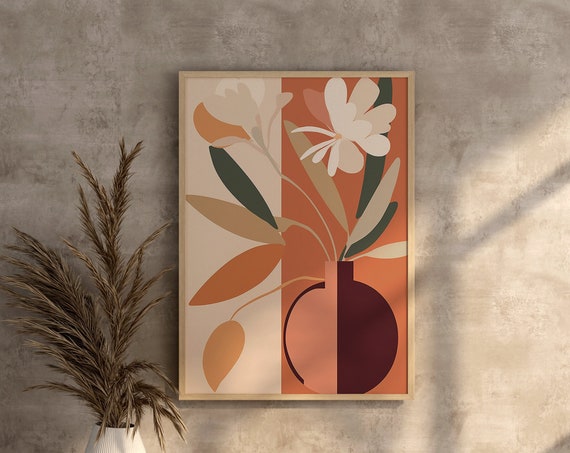 Retro Flower Poster Abstract Botanical Wall Art Mid Century Matisse Inspired Print