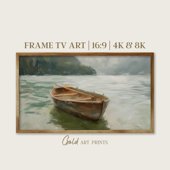 Frame Tv Art Nature Scene Landscape Tranquil Wooden Rowboat On Misty Lake Instant Wall Art 4k 8k Gap24006