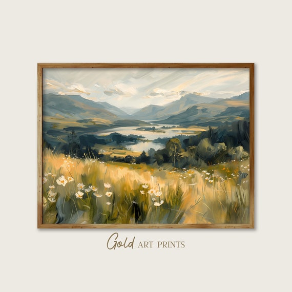 Vintage Serene Lakeview Art Print Rustic Home Decor Tranquil Landscape Country Field Artwork Perfect Home Gap24060