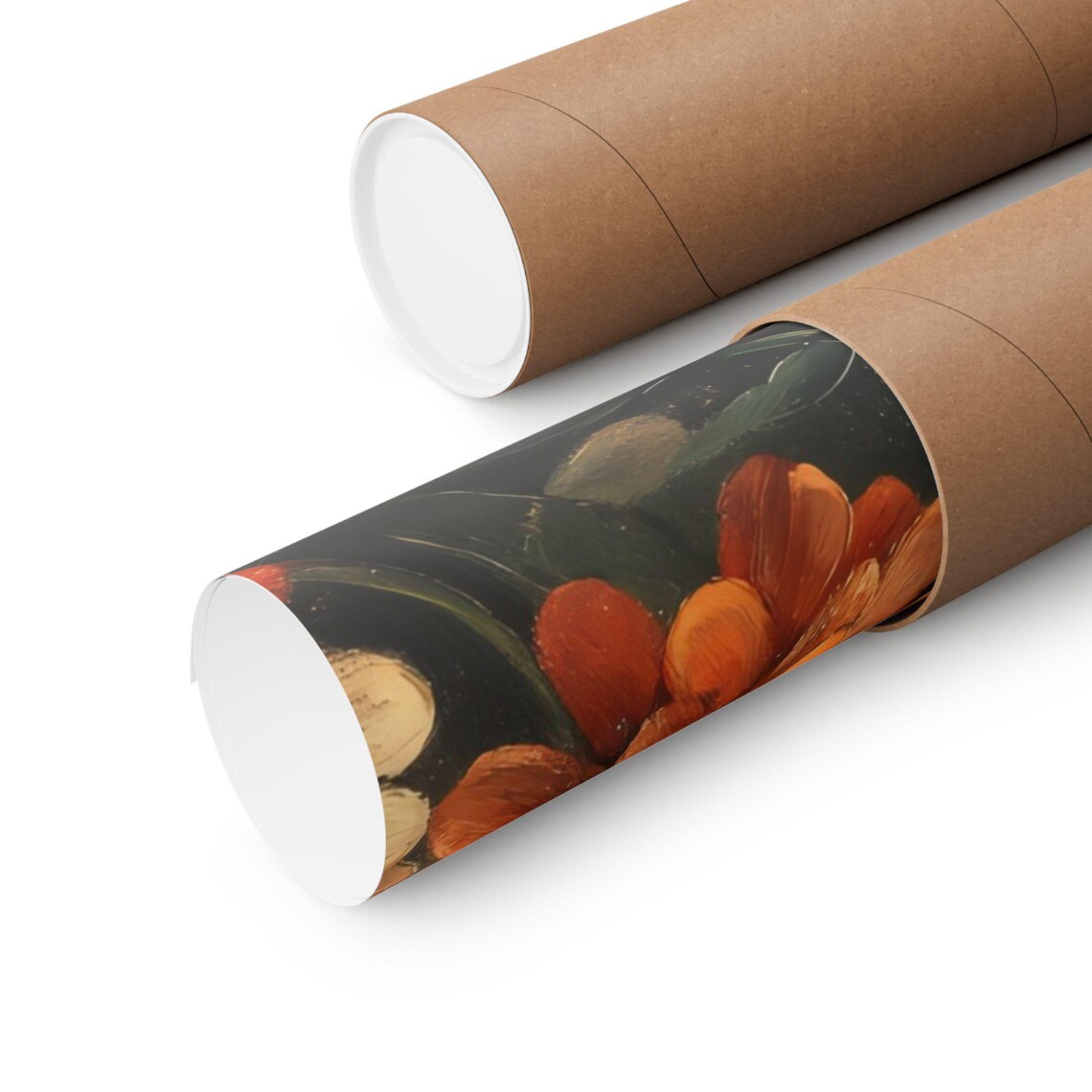 Vintage Chrysanthemum Blooms Cream Orange Dark Floral Oil Poster - Image 3