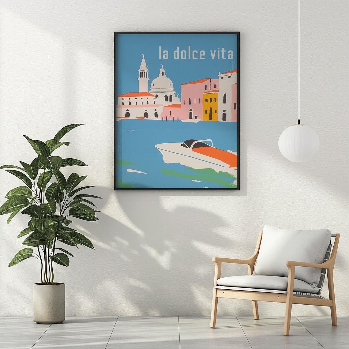 La Dolce Vita Venice Grand Canal Speedboat Retro Italian Travel Poster - Image 2