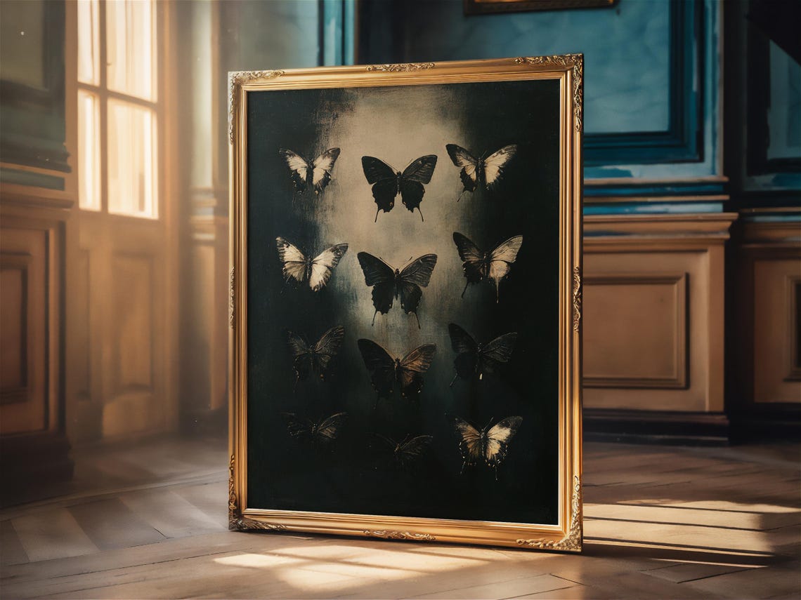 Dark Gothic Butterfly Entomology Specimen Grid Vintage Poster - Image 2