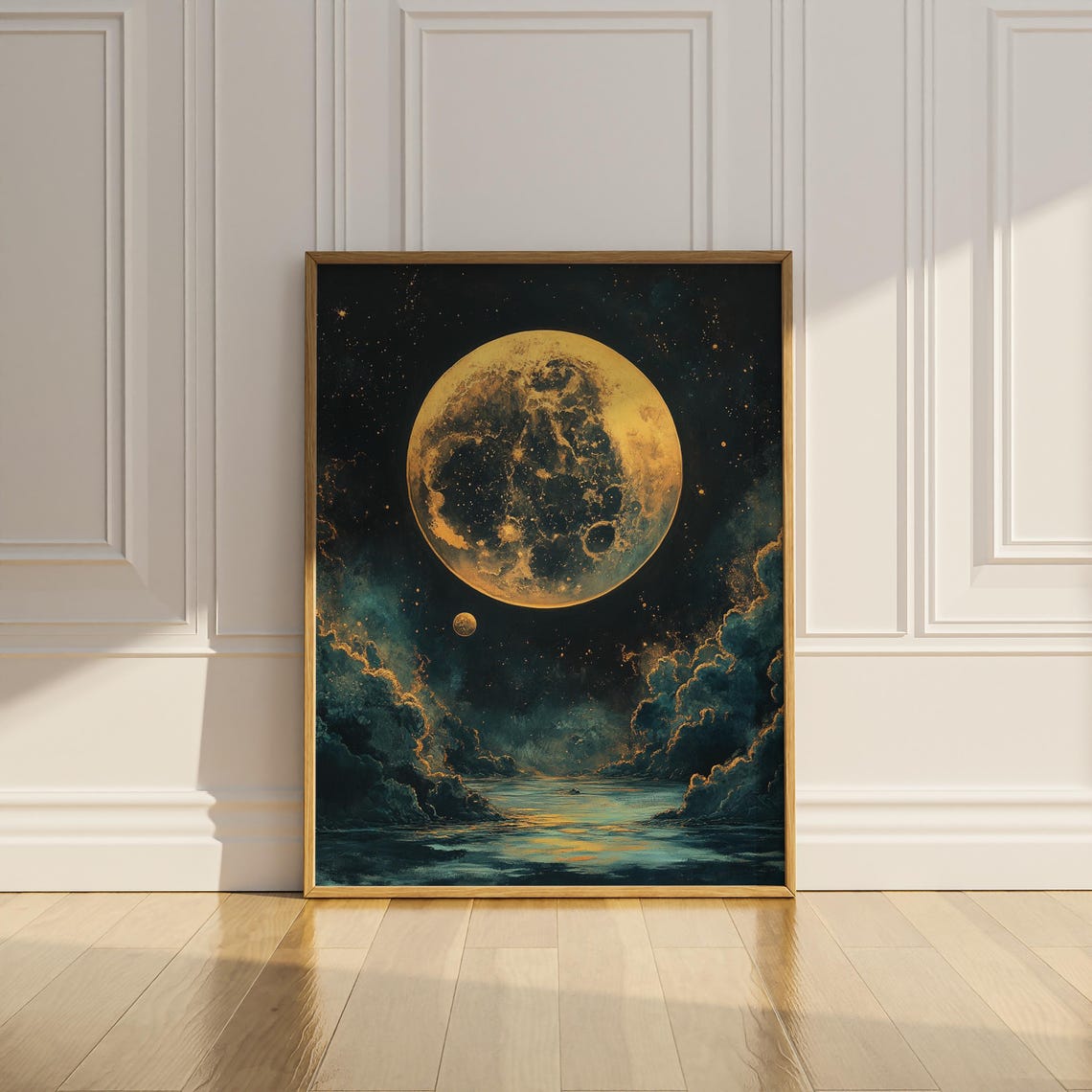 Full Moon Celestial Enchanting Oil Painting Poster Print Dark Moody Wall Art Wall Decor Night Sky Ocean Clouds Maximalist Gift Matte Poster - Image 3