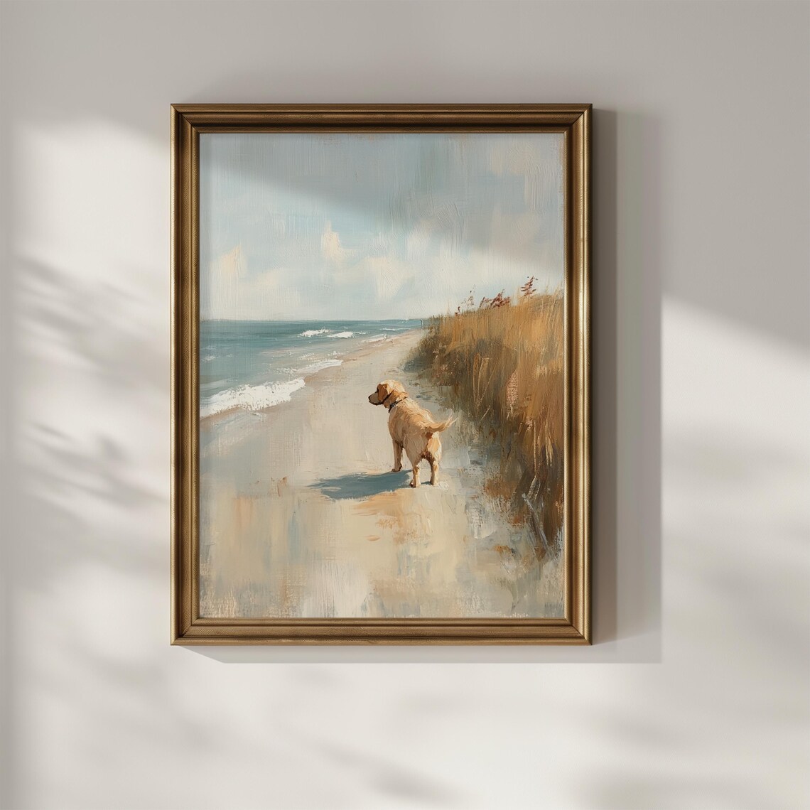 Golden Retriever Dog Gazing At Ocean Coastal Beach Watercolor Poster - Image 2